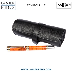 Aston Leather Roll Up Pen Case Luggage Accessory - 5 Pen Holder Roll Up Black Case