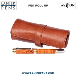 Aston Leather Roll Up Pen Case Luggage Accessory - 5 Pen Holder Roll Up Tan Case