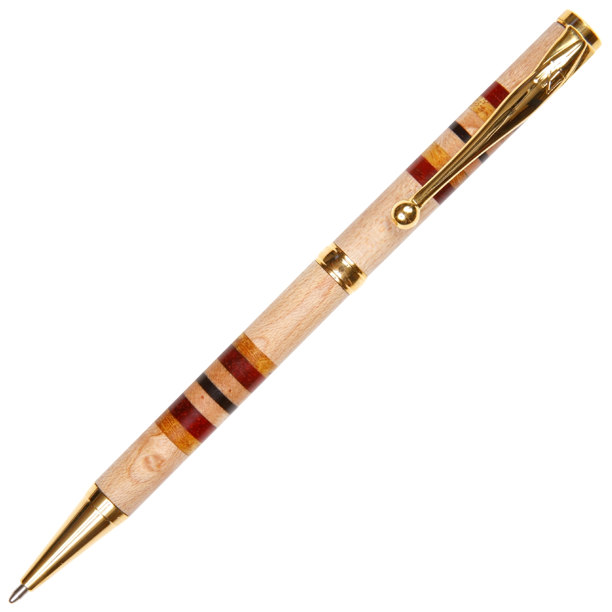 Slimline Twist Pen - Maple with Yellowheart, Red Heart and Ebony Inlays