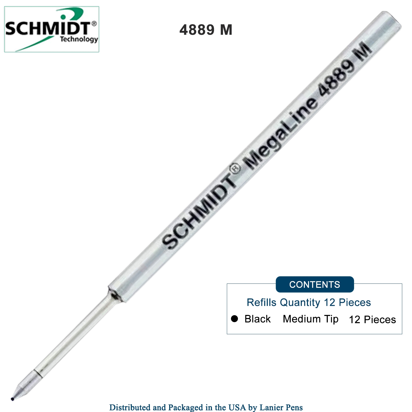 12 Pack - Schmidt MegaLine 4889 Pressurized Refill - Black Ink