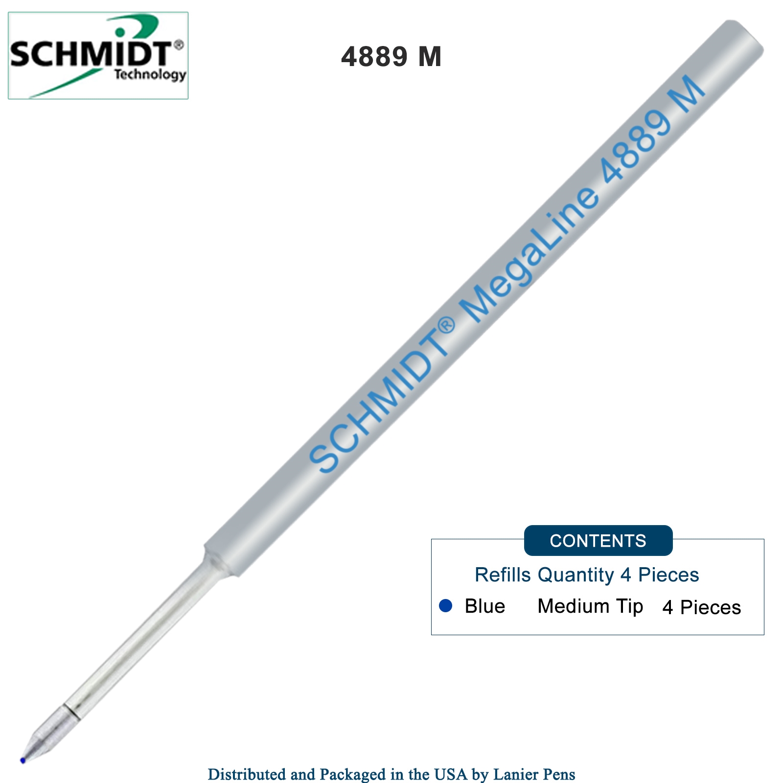 4 Pack - Schmidt MegaLine 4889 Pressurized Refill - Blue Ink