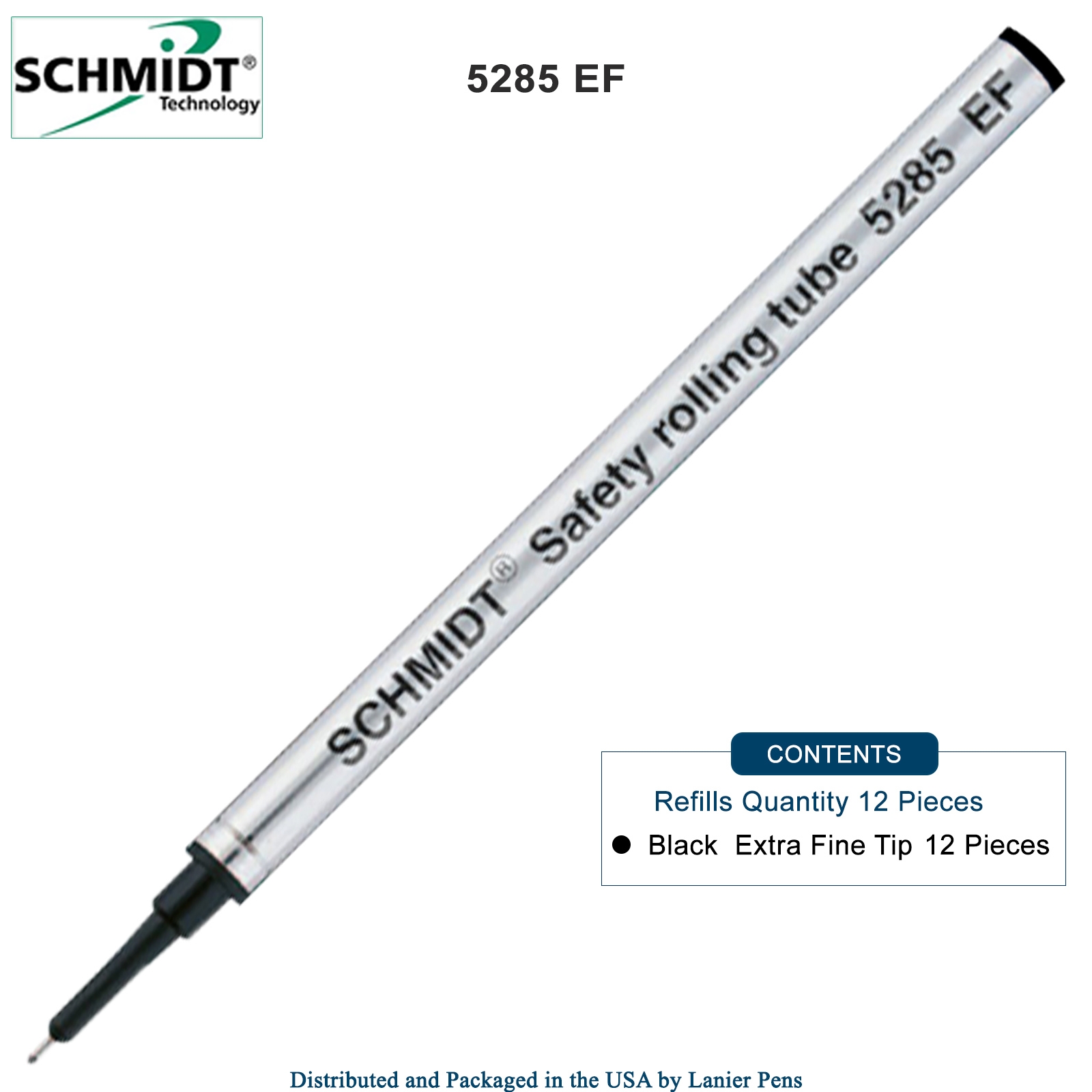 12 Pack Schmidt 5285 Extra Fine Rollerball Metal Refill - Black Ink
