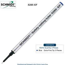 3 Pack - Schmidt 5285 Extra Fine Rollerball Metal Refill - Blue Ink