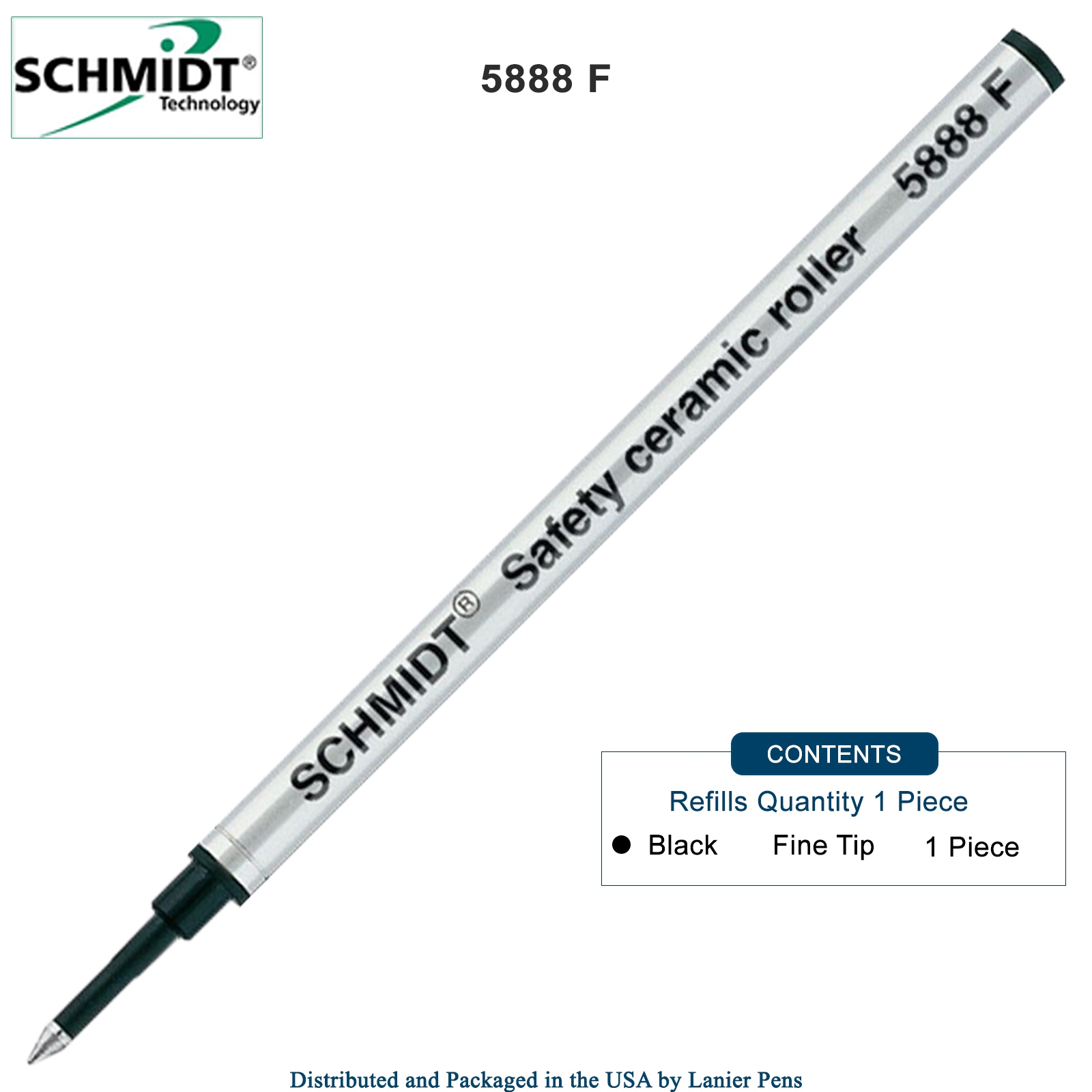 Schmidt 5888 Rollerball Metal Refill - Black Ink Fine