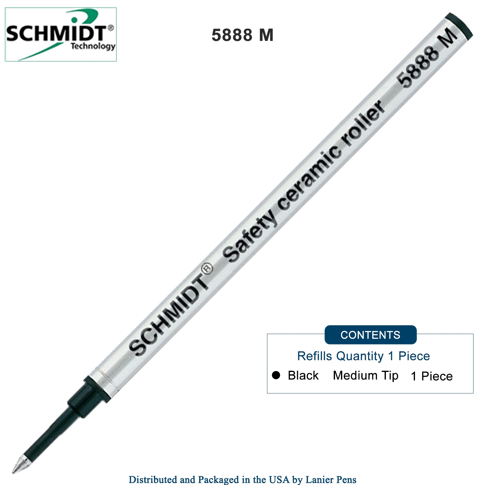 Schmidt 5888 Rollerball Metal Refill - Black Ink Medium