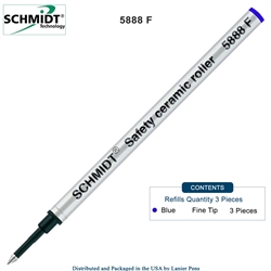 3 Pack - Schmidt 5888 Rollerball Metal Refill - Blue Ink Fine
