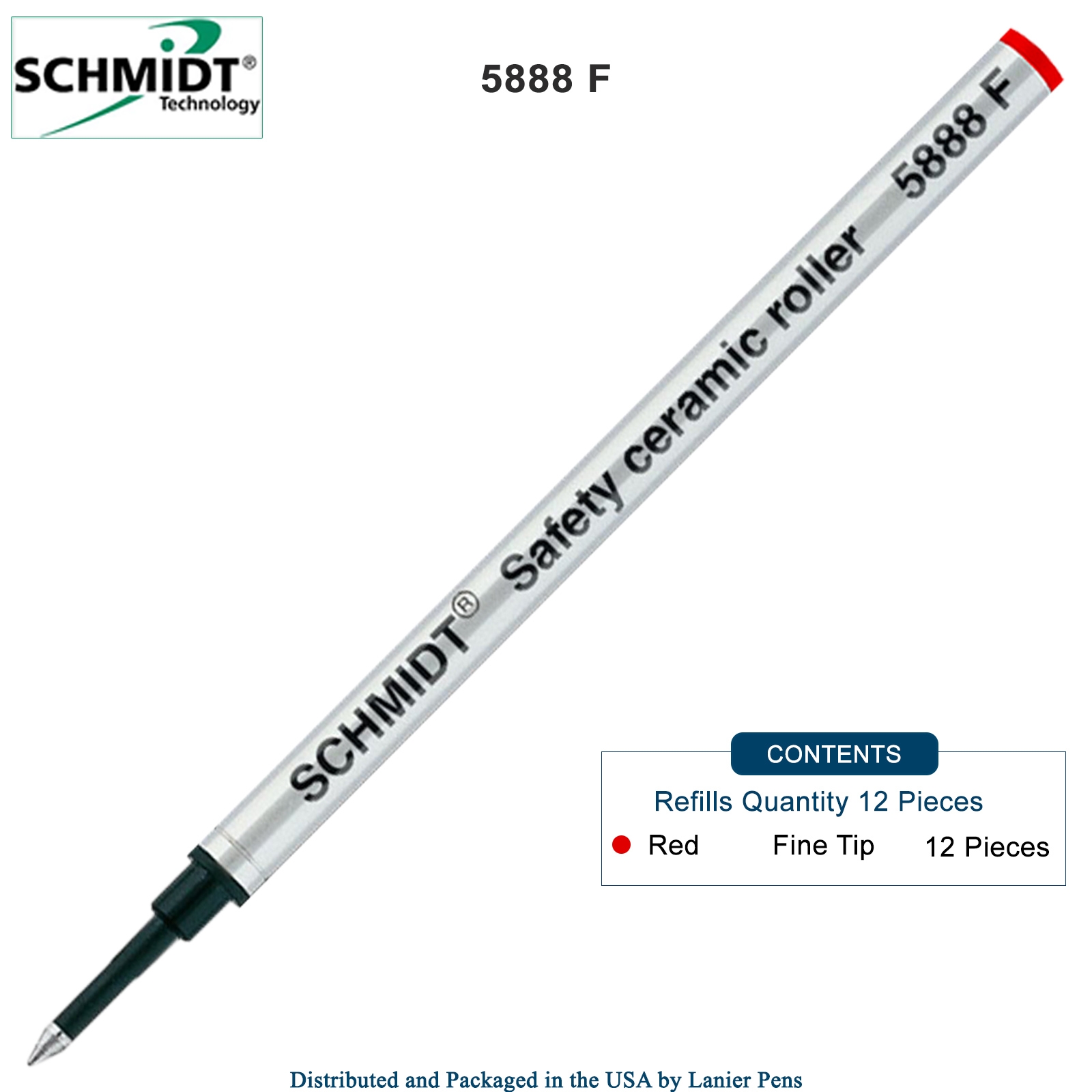 12 Pack - Schmidt 5888 Rollerball Metal Refill - Red Ink Fine