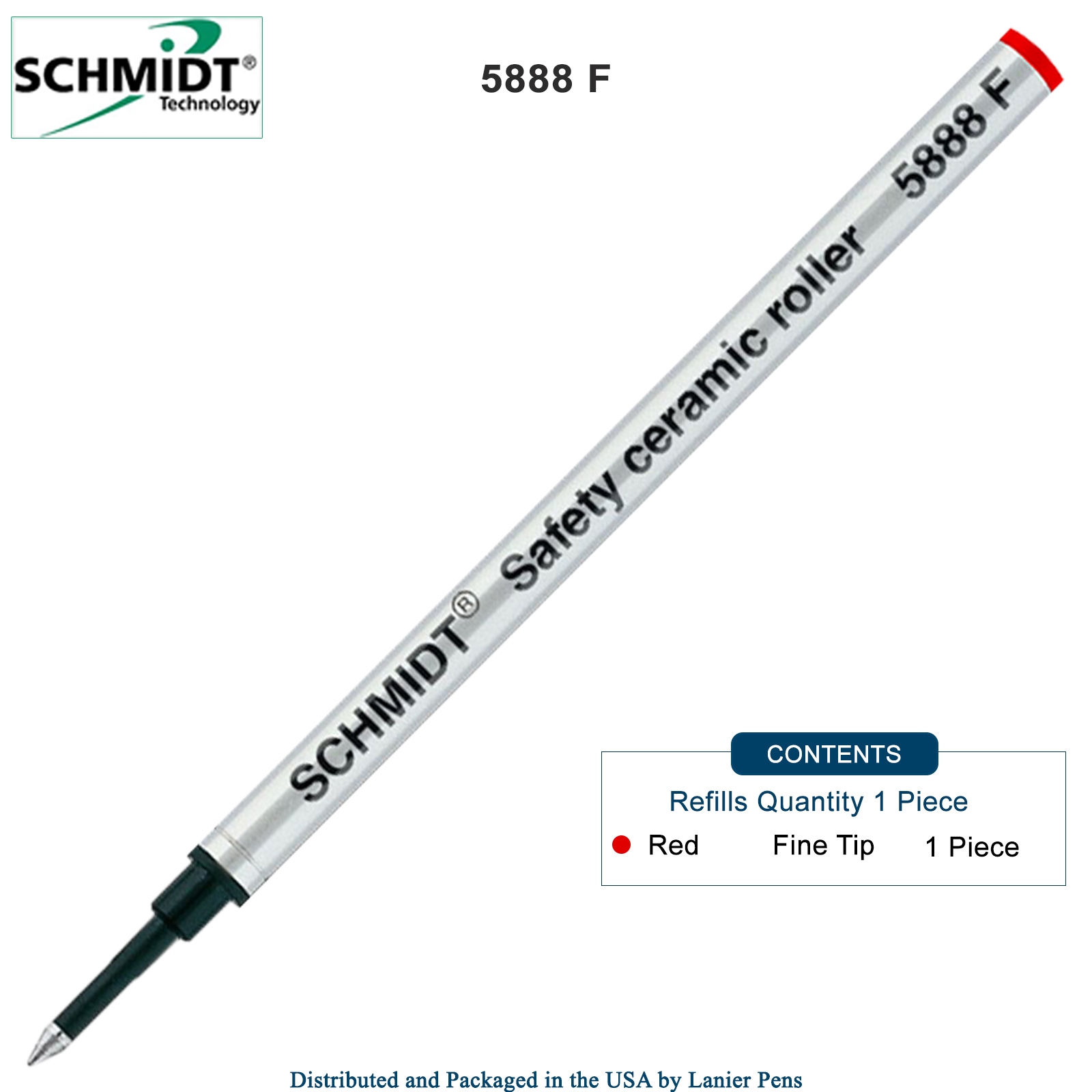 Schmidt 5888 Rollerball Metal Refill - Red Ink Fine
