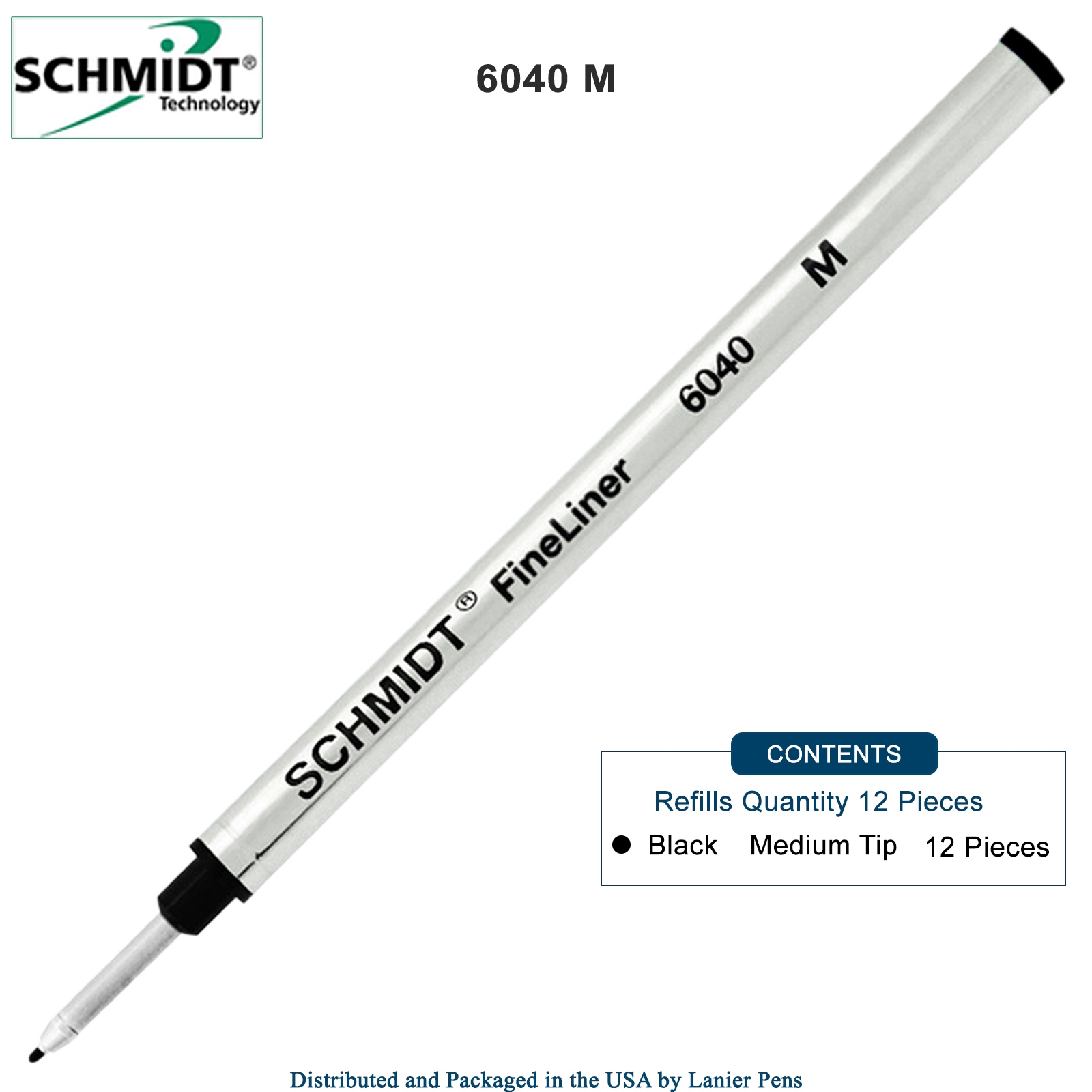 12 Pack - Schmidt 6040 FineLiner Fiber Tip Metal Refill - Black Ink