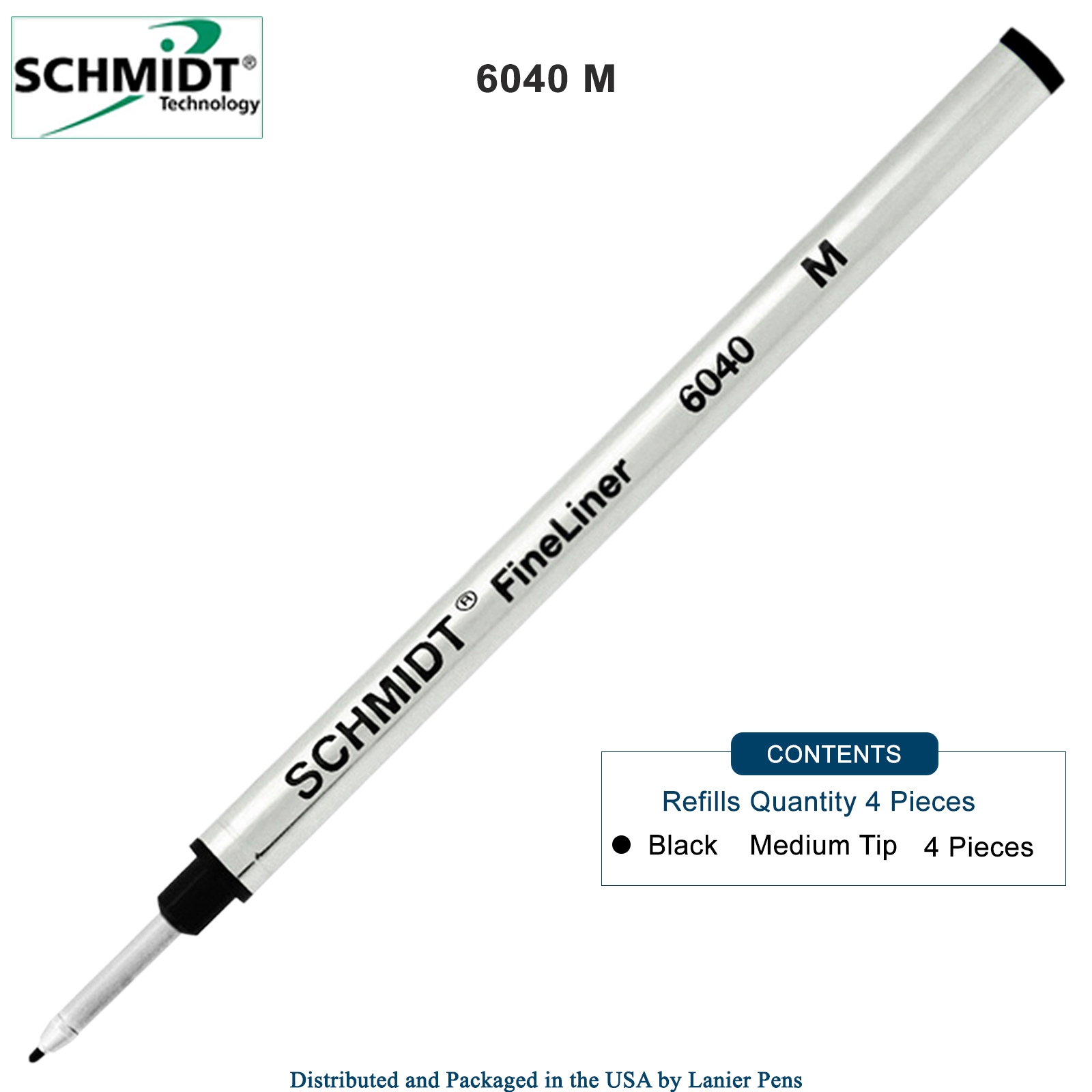 4 Pack - Schmidt 6040 FineLiner Fiber Tip Metal Refill - Black Ink