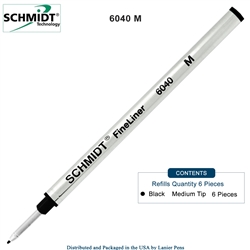 6 Pack - Schmidt 6040 FineLiner Fiber Tip Metal Refill - Black Ink