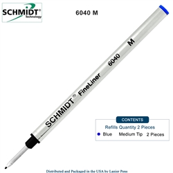 2 Pack - Schmidt 6040 FineLiner Fiber Tip Metal Refill - Blue Ink