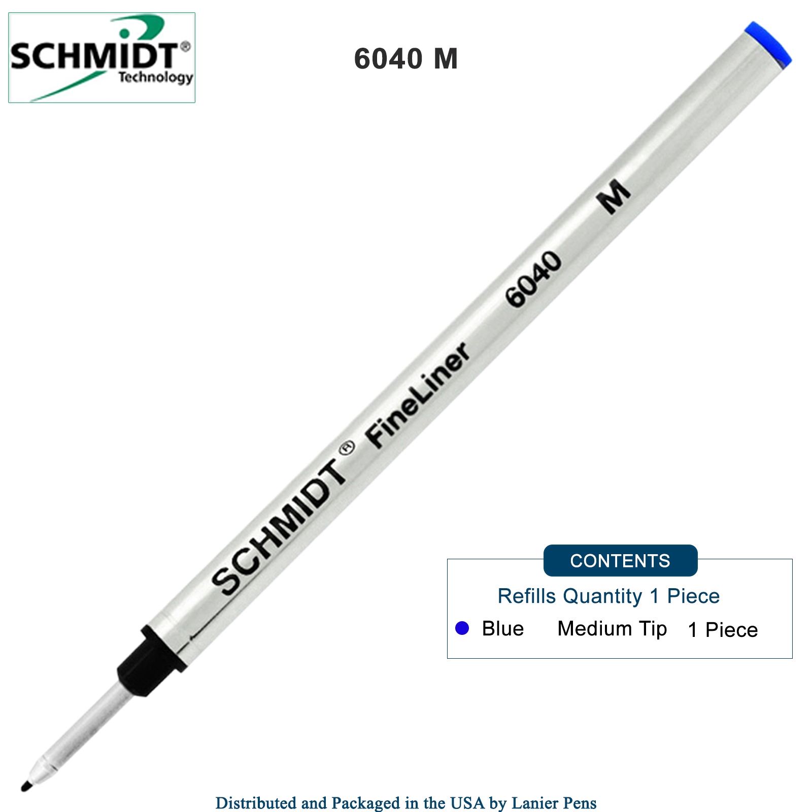 Schmidt 6040 FineLiner Fiber Tip Metal Refill - Blue Ink