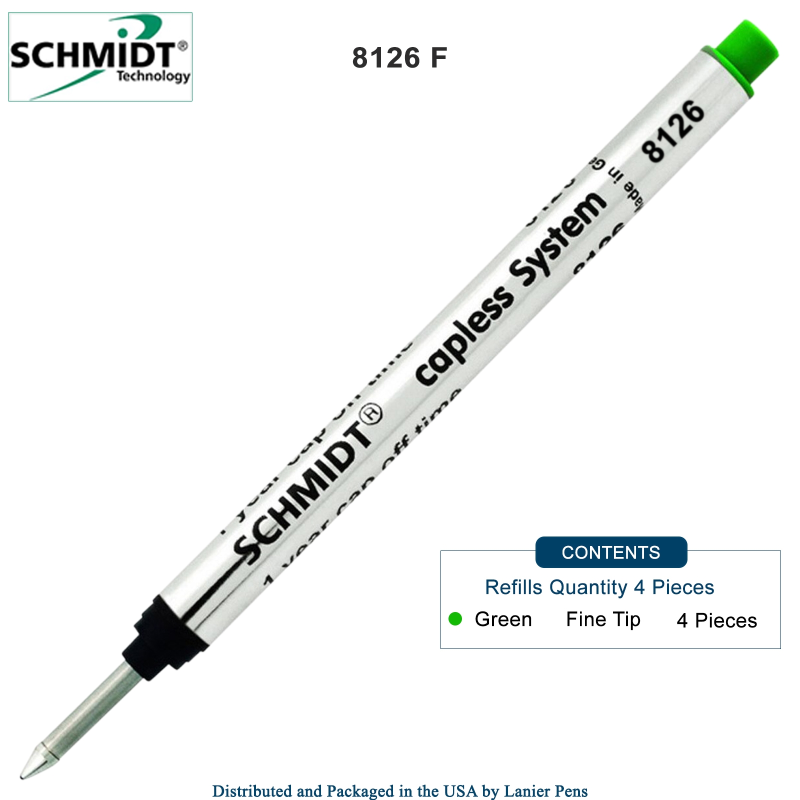 4 Pack - Schmidt 8126 Capless Rollerball - Green Ink
