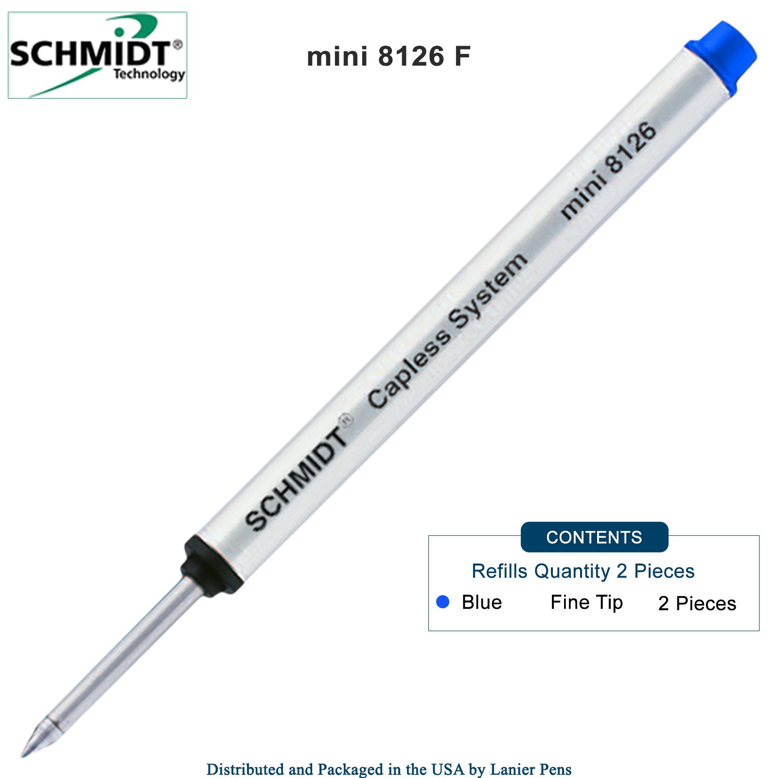 2 Pack - Schmidt 8126 Mini Capless Rollerball - Blue Ink