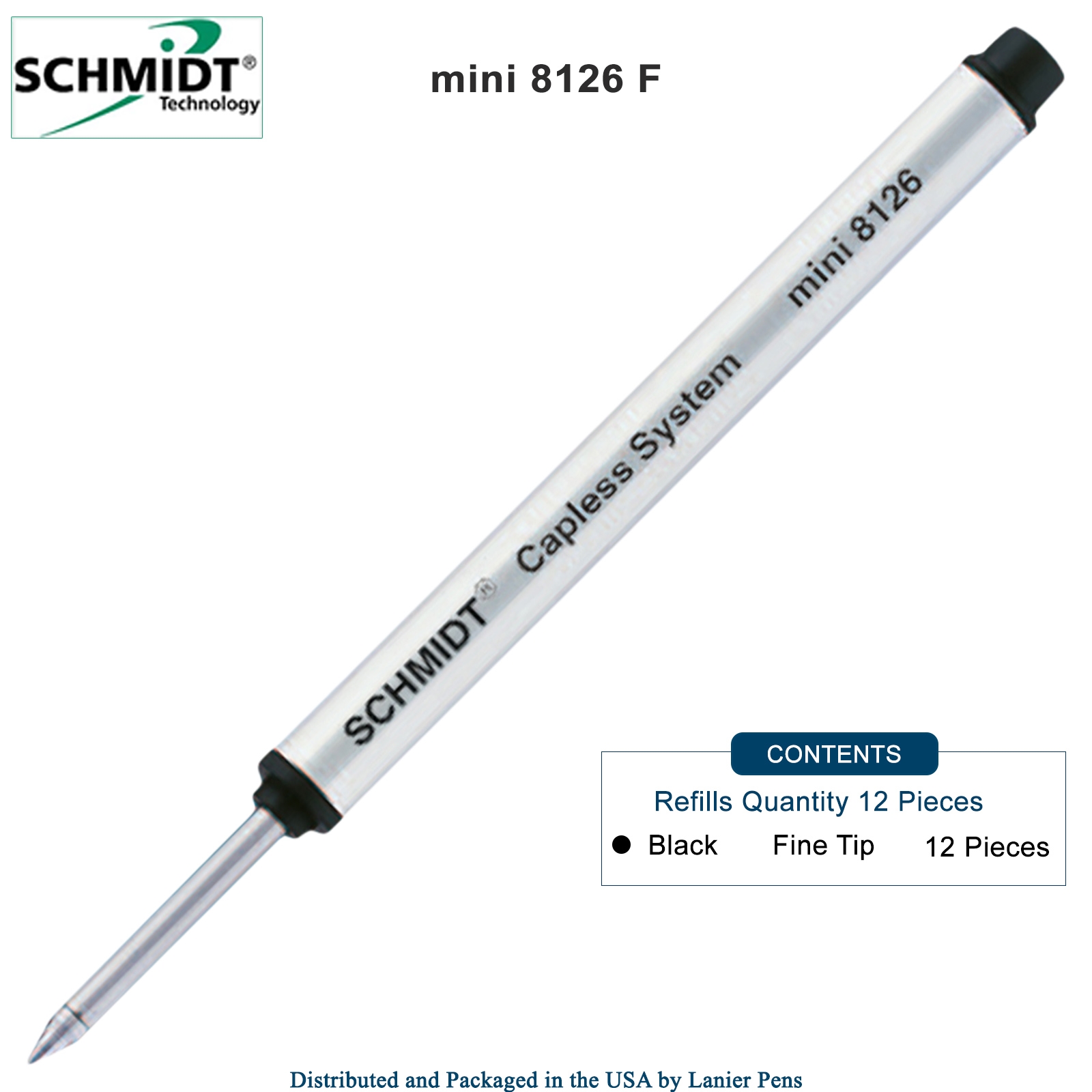 12 Packs - Schmidt 8126 Mini Capless Rollerball - Black Ink
