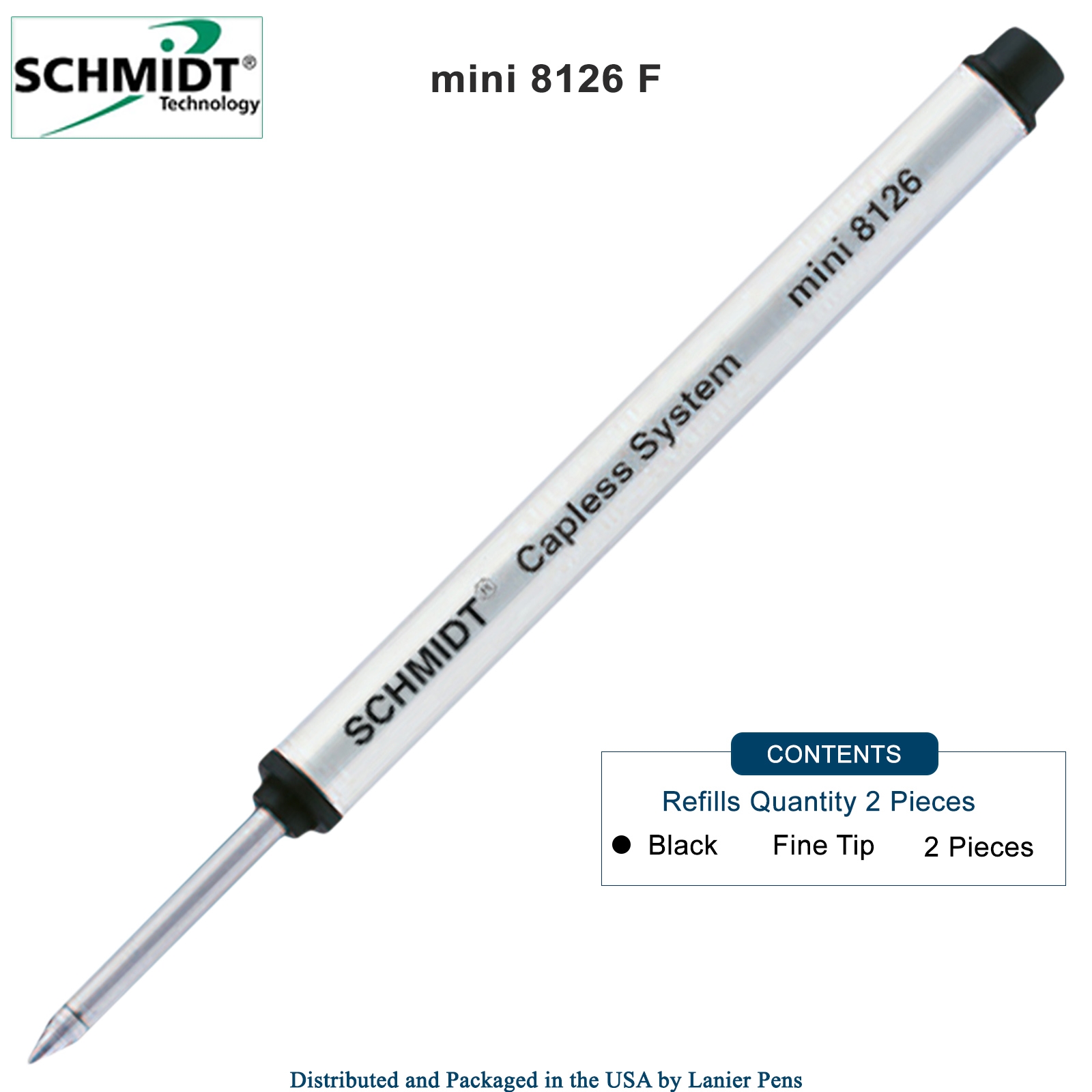 2 Pack - Schmidt 8126 Mini Capless Rollerball - Black Ink