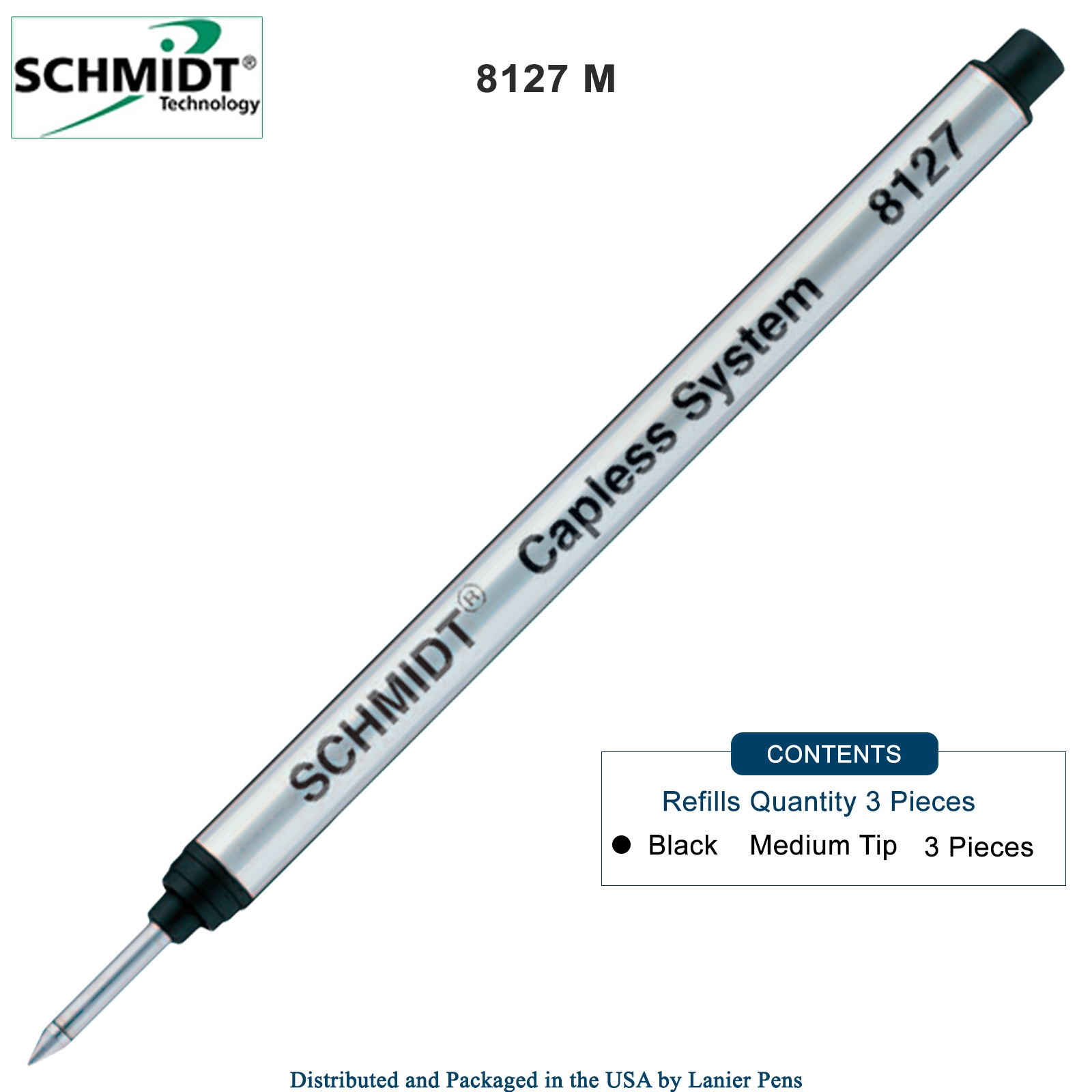 3 Pack - Schmidt 8127 Capless Rollerball - Black Ink