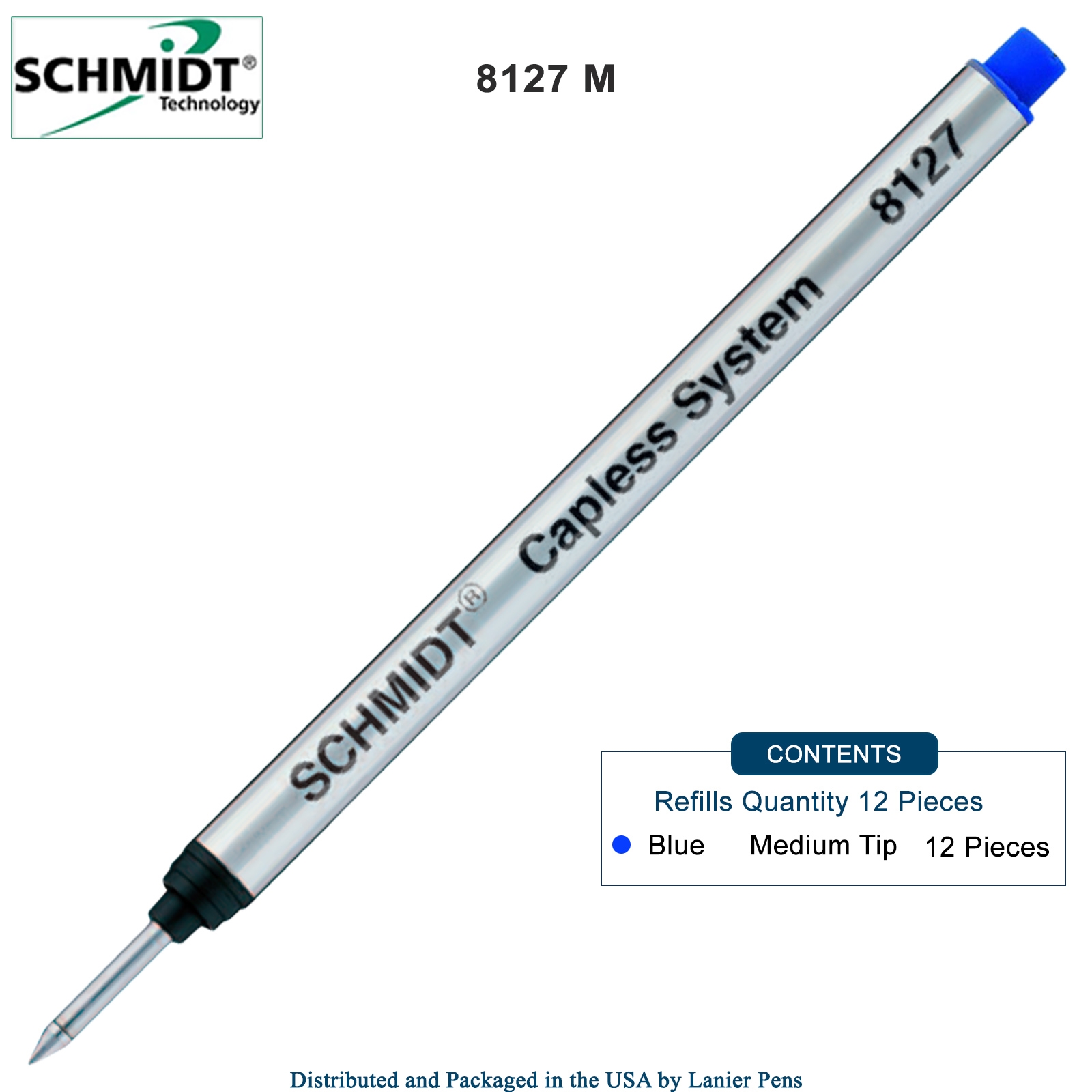 12 Pack - Schmidt 8127 Capless Rollerball - Blue Ink