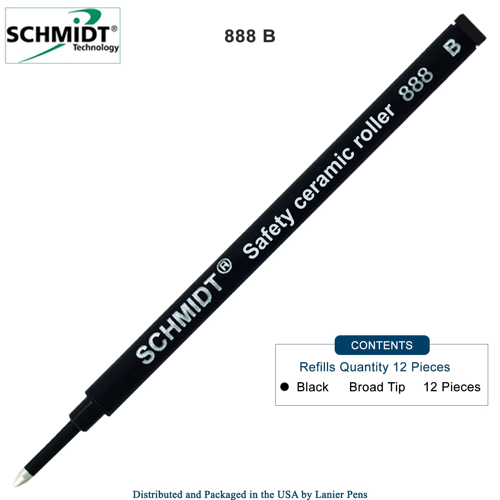 12 Pack - Schmidt 888 Rollerball Refill Black Broad Tip