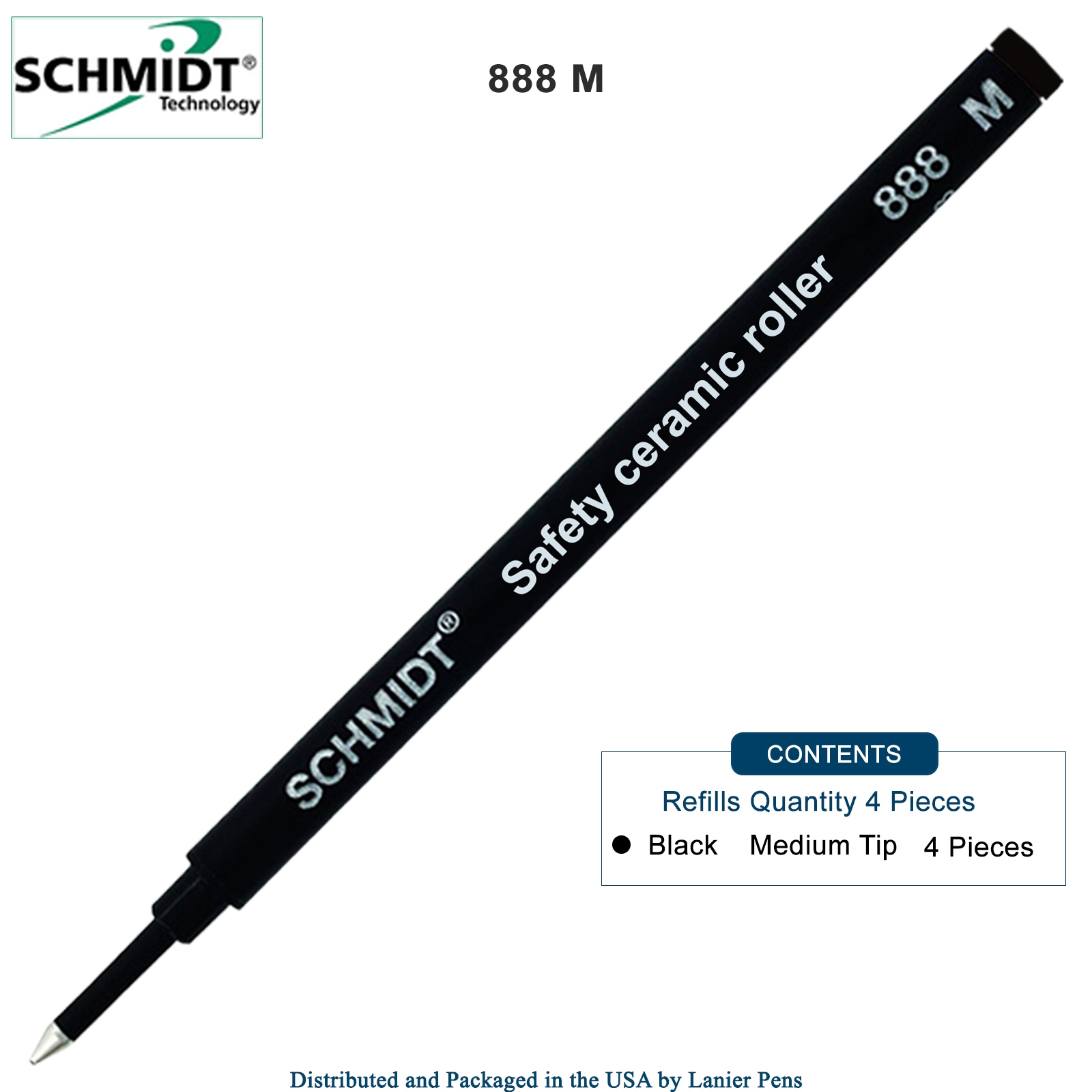 4 Pack - Schmidt 888 Rollerball Refill Black Medium Tip