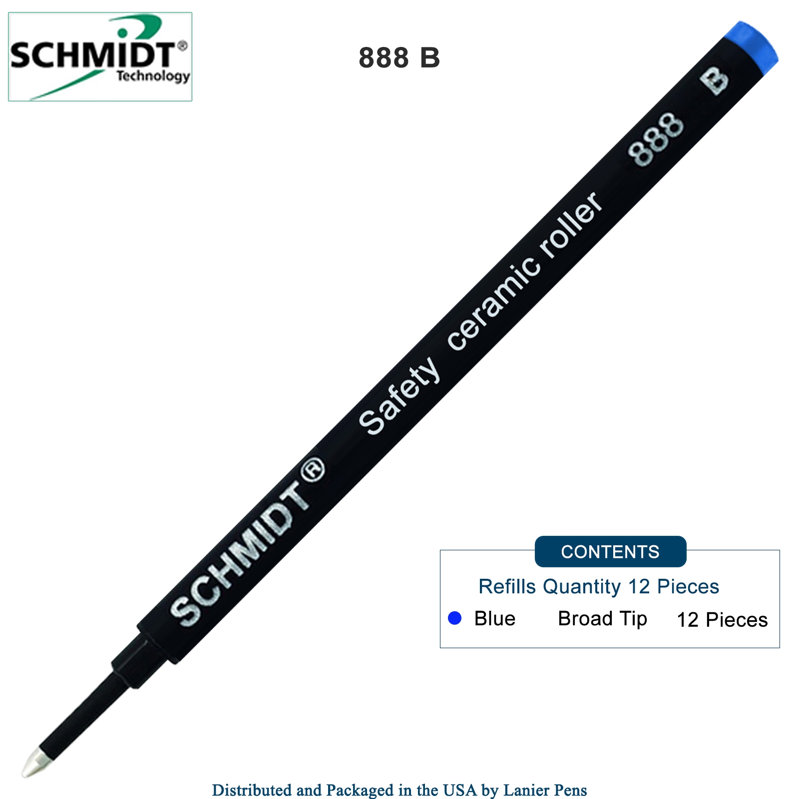 12 Pack - Schmidt 888 Rollerball Refill Blue Broad Tip