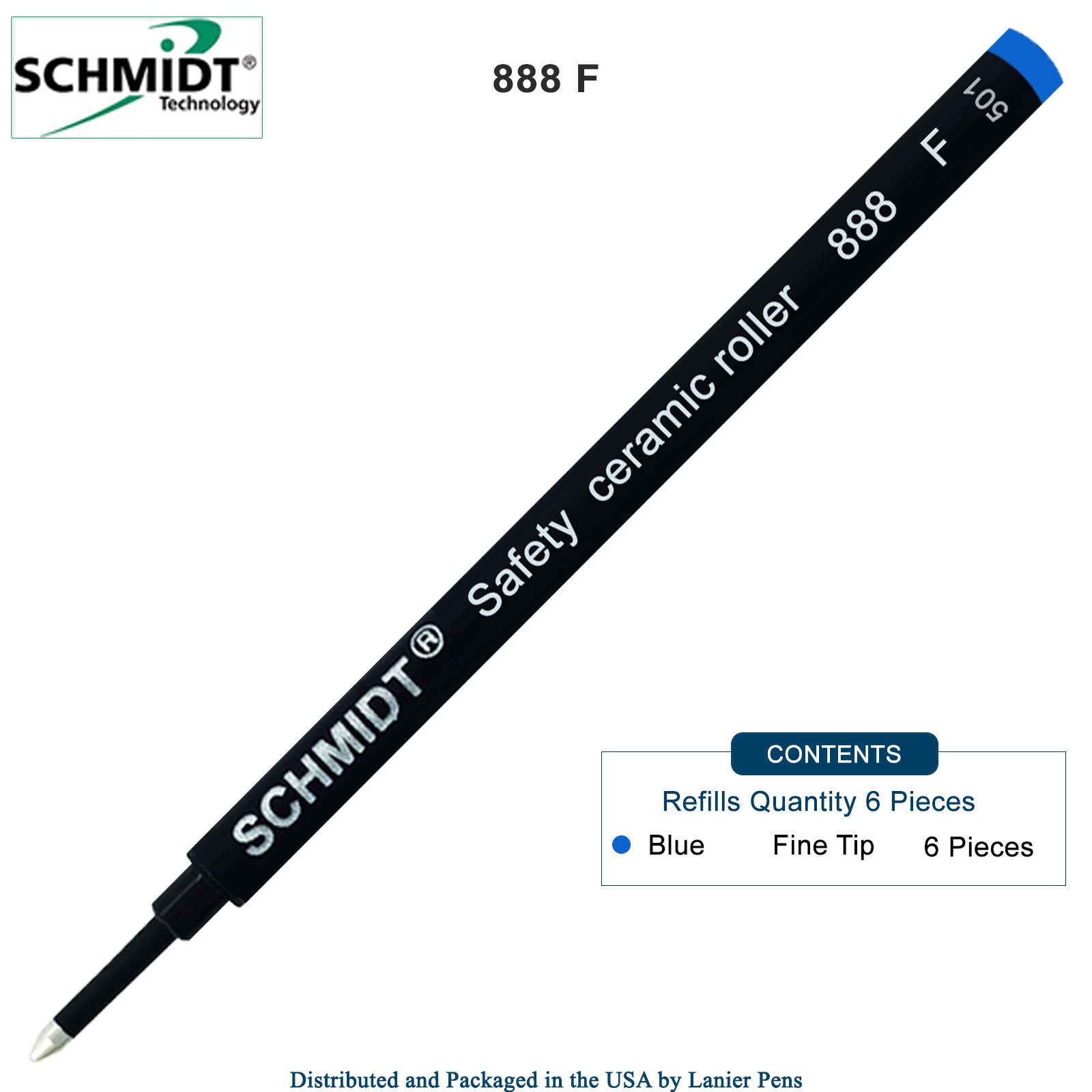 6 Pack - Schmidt 888 Rollerball Refill Blue Fine Tip