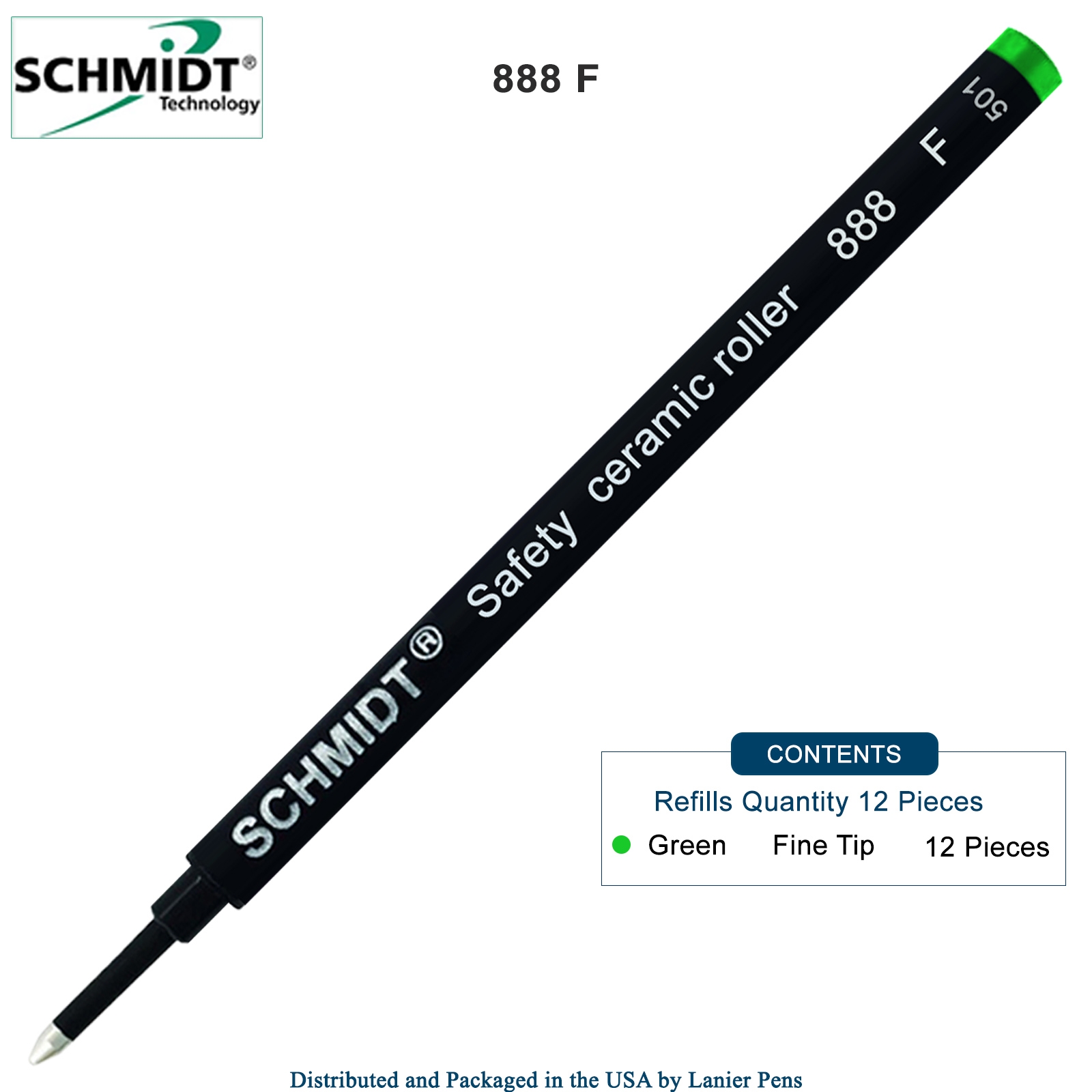 12 Pack - Schmidt 888 Rollerball Refill Green Fine Tip