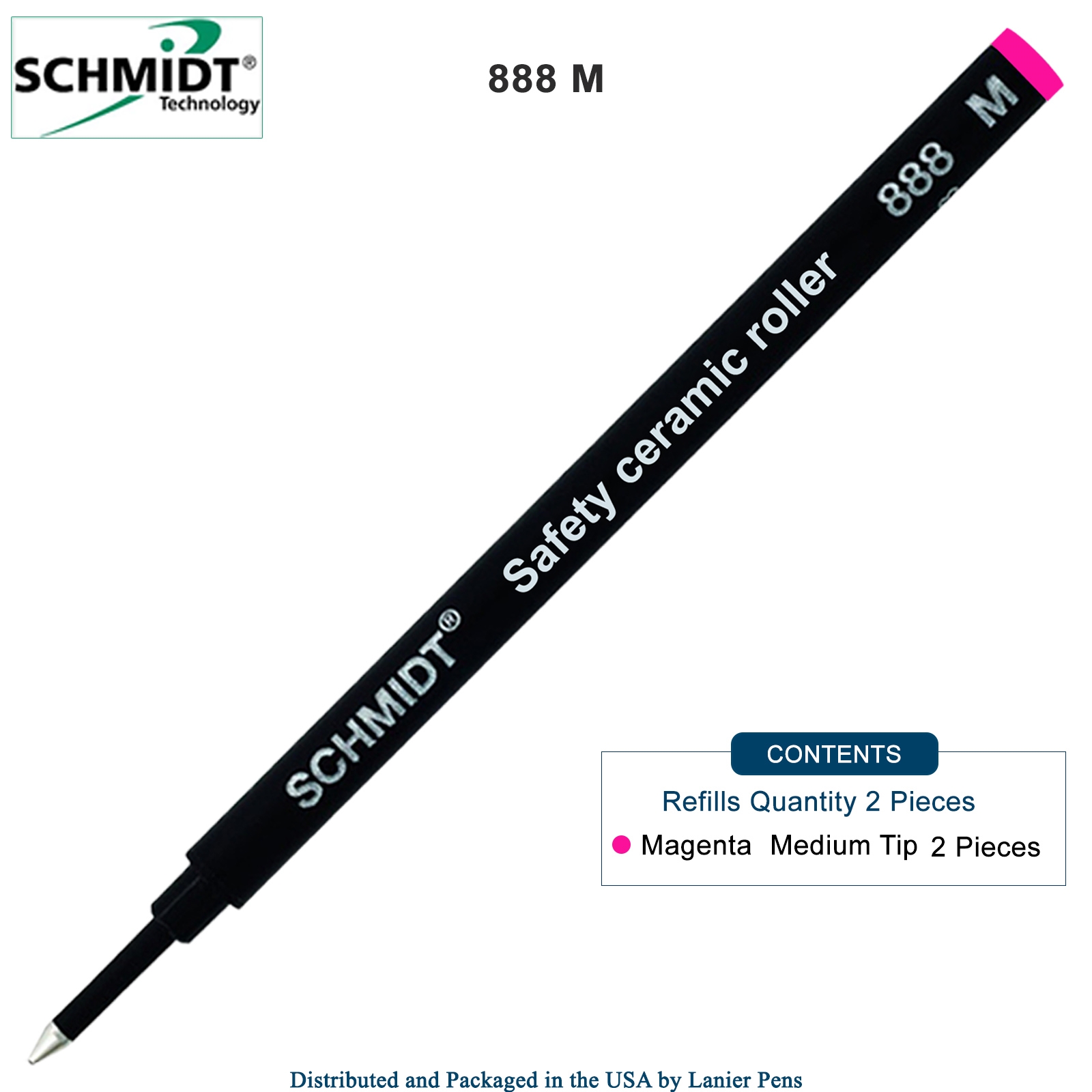 2 Pack - Schmidt 888 Rollerball Refill Magenta Medium Tip