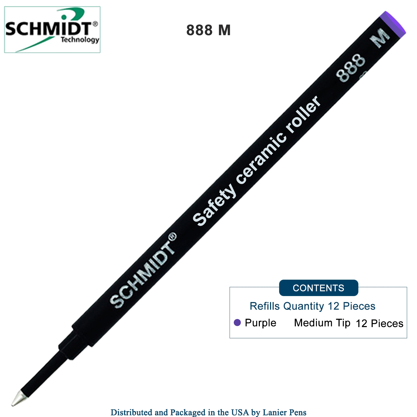 12 Pack - Schmidt 888 Rollerball Refill Purple Medium Tip