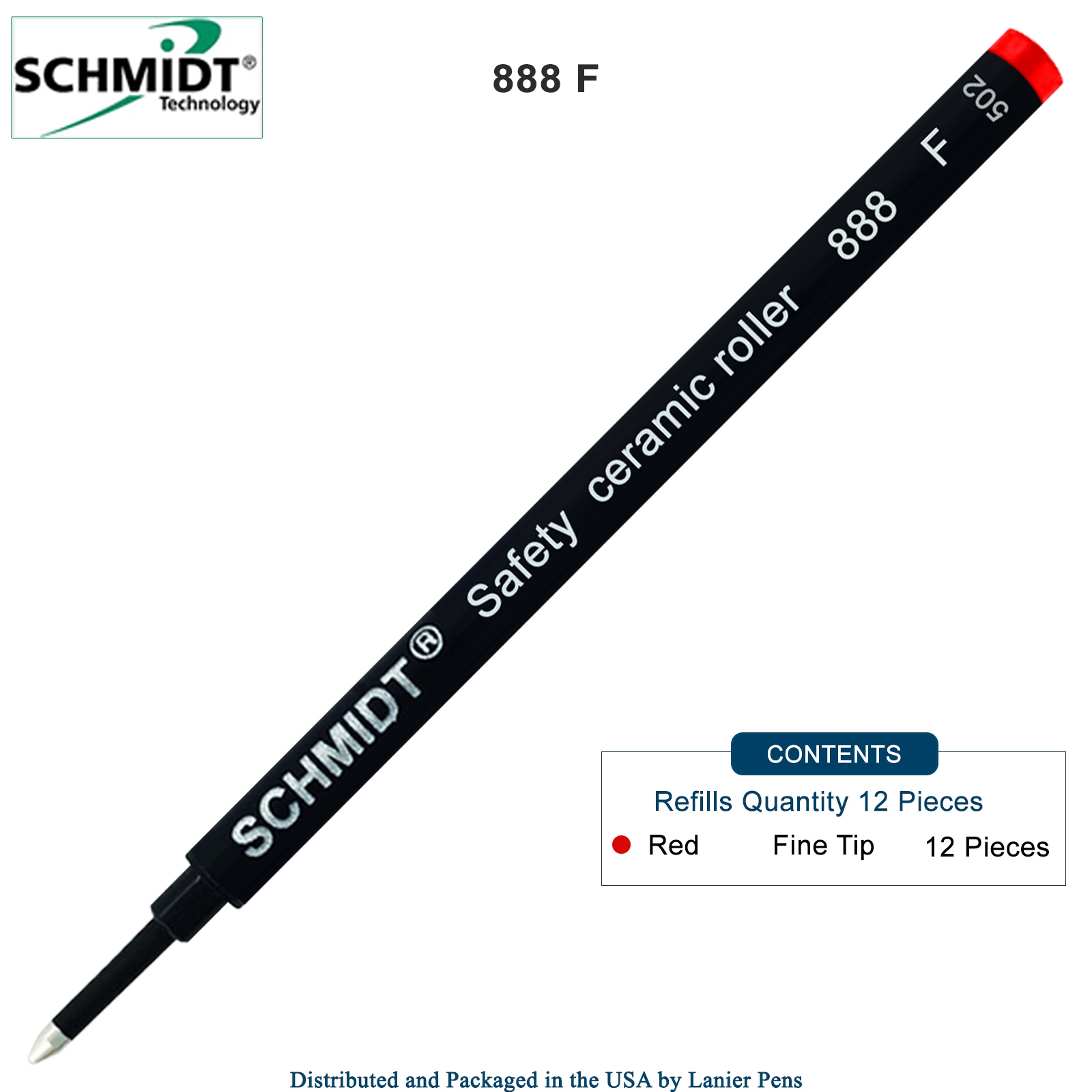 12 Pack - Schmidt 888 Rollerball Refill Red Fine Tip