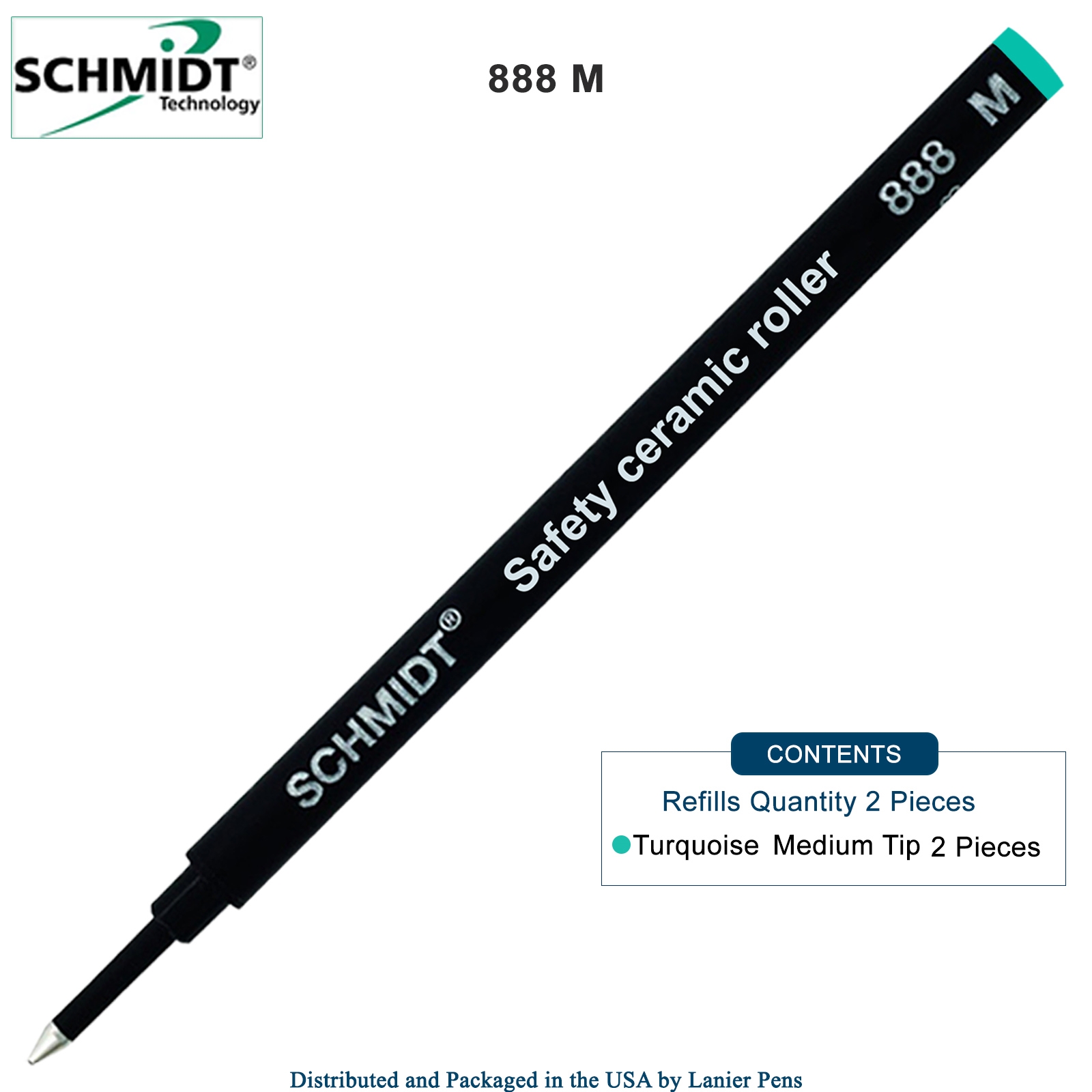 2 Pack - Schmidt 888 Rollerball Refill Turquoise Medium Tip