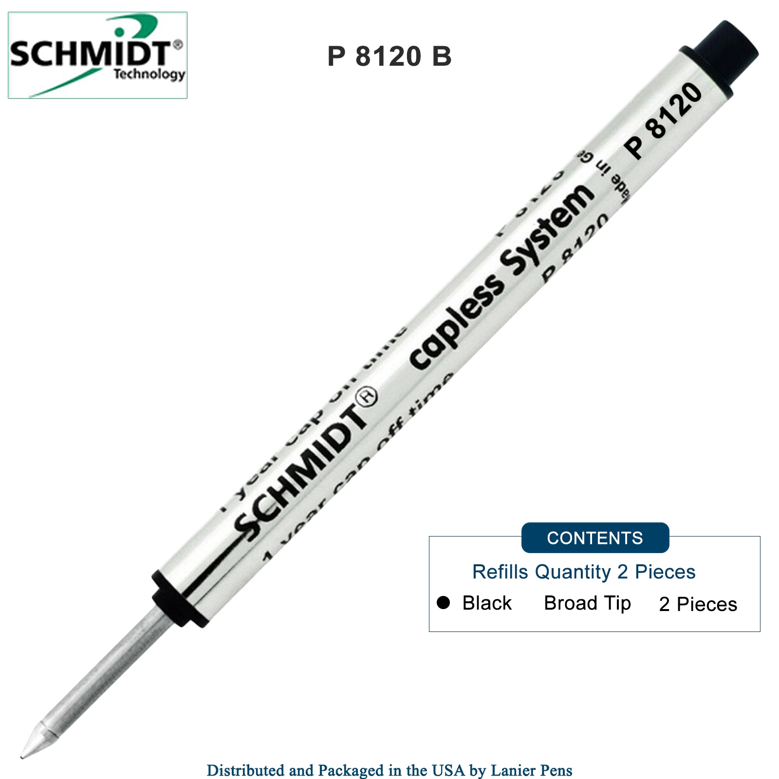 2 Pack - Schmidt P8120 Capless Rollerball - Black Ink