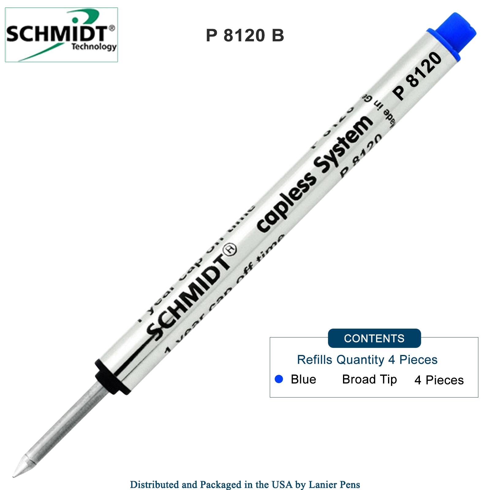 4 Pack - Schmidt P8120 Capless Rollerball - Blue Ink