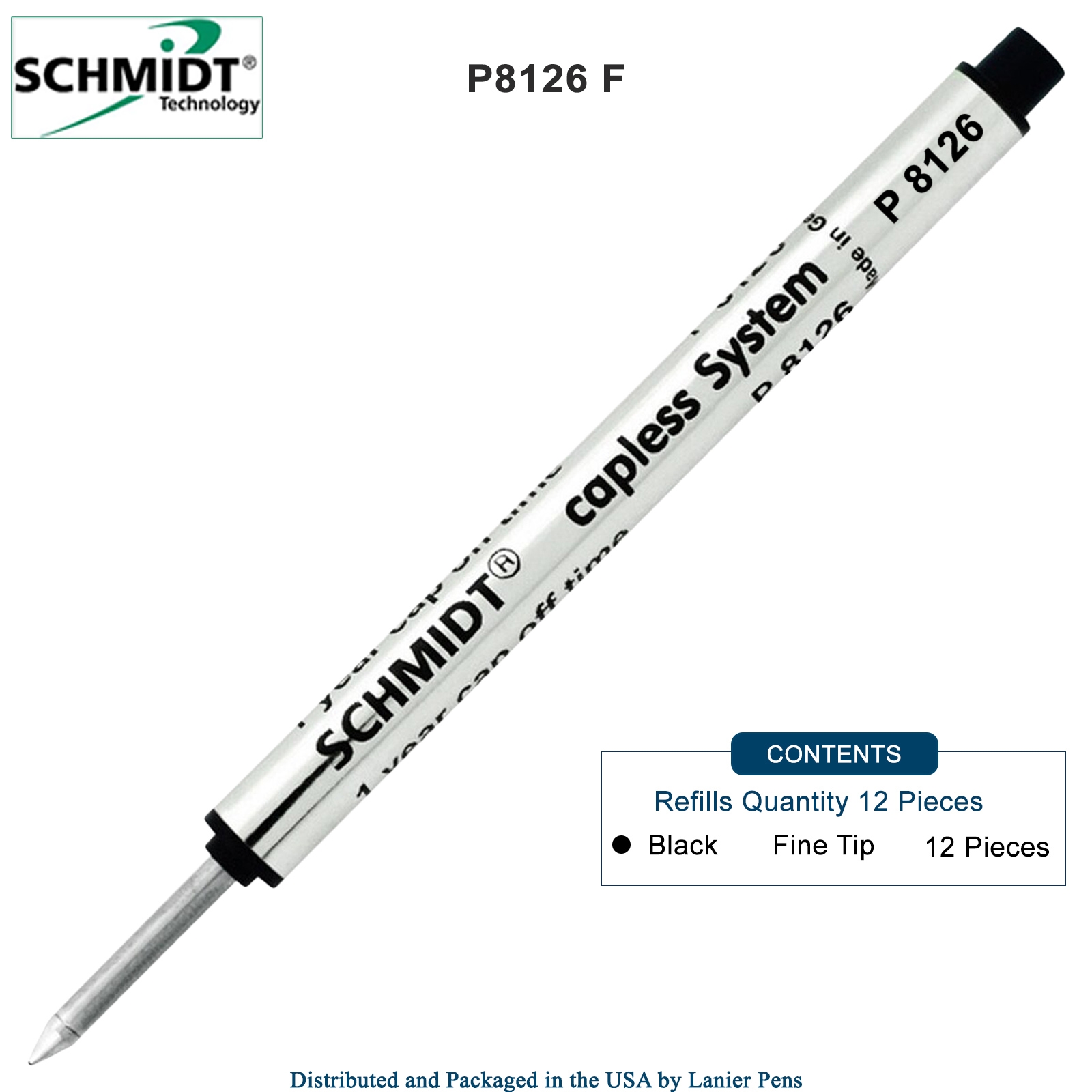 12 Pack - Schmidt P8126 Capless Rollerball - Black Ink