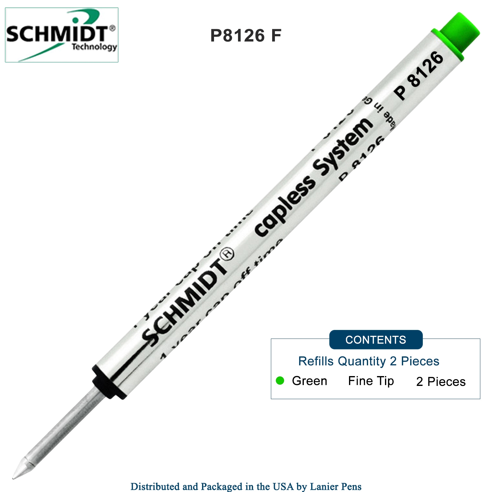 2 Pack - Schmidt P8126 Capless Rollerball - Green Ink