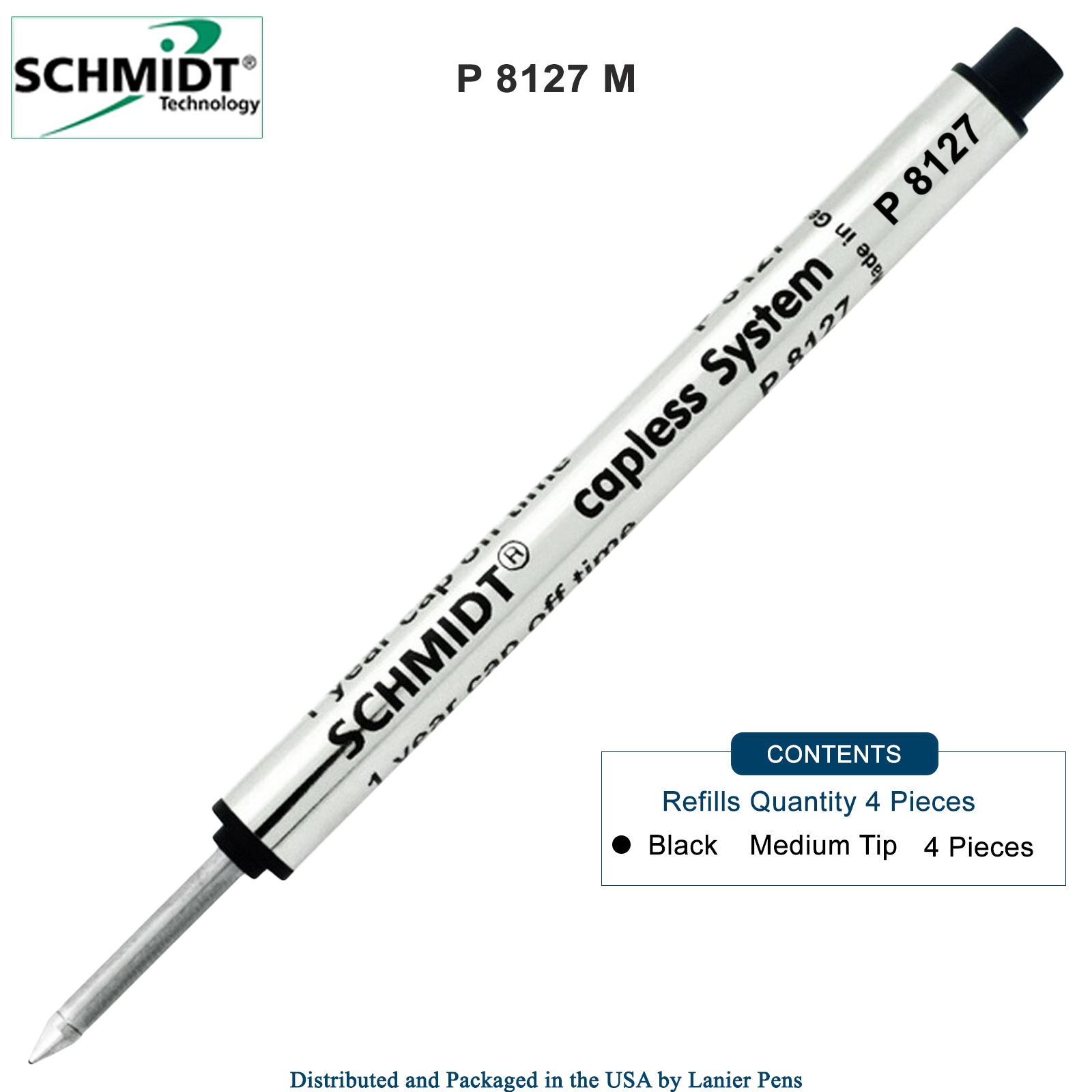 4 Pack - Schmidt P8127 Capless Rollerball - Black Ink