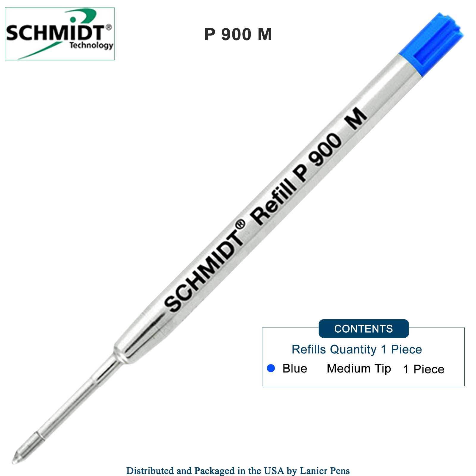 Schmidt P900 Blue Medium Nib Parker Style Ballpoint Refill, Blue Nib Parker  Ballpoint Refill – Lanier Pens