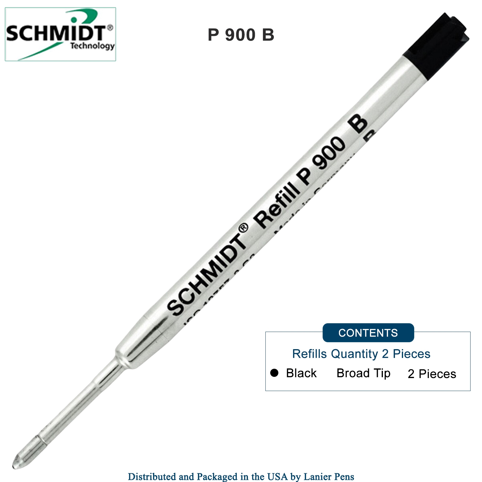 2 Pack - Schmidt P900 Black Broad Nib Parker Style Ballpoint Refill