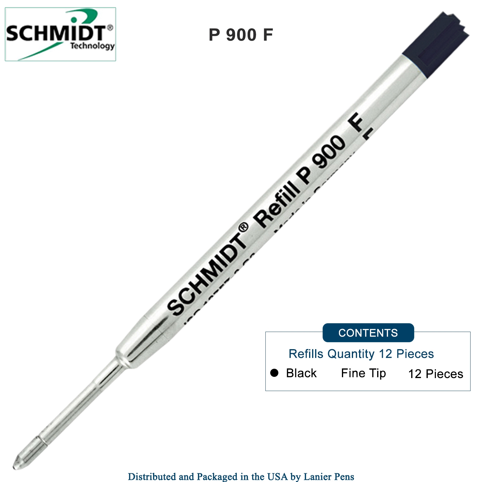 12 Pack - Schmidt P900 Black Fine Nib Parker Style Ballpoint Refill