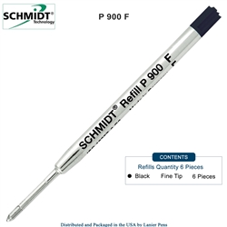 6 Pack - Schmidt P900 Black Fine Nib Parker Style Ballpoint Refill