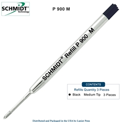 3 Pack - Schmidt P900 Black Medium Nib Parker Style Ballpoint Refill