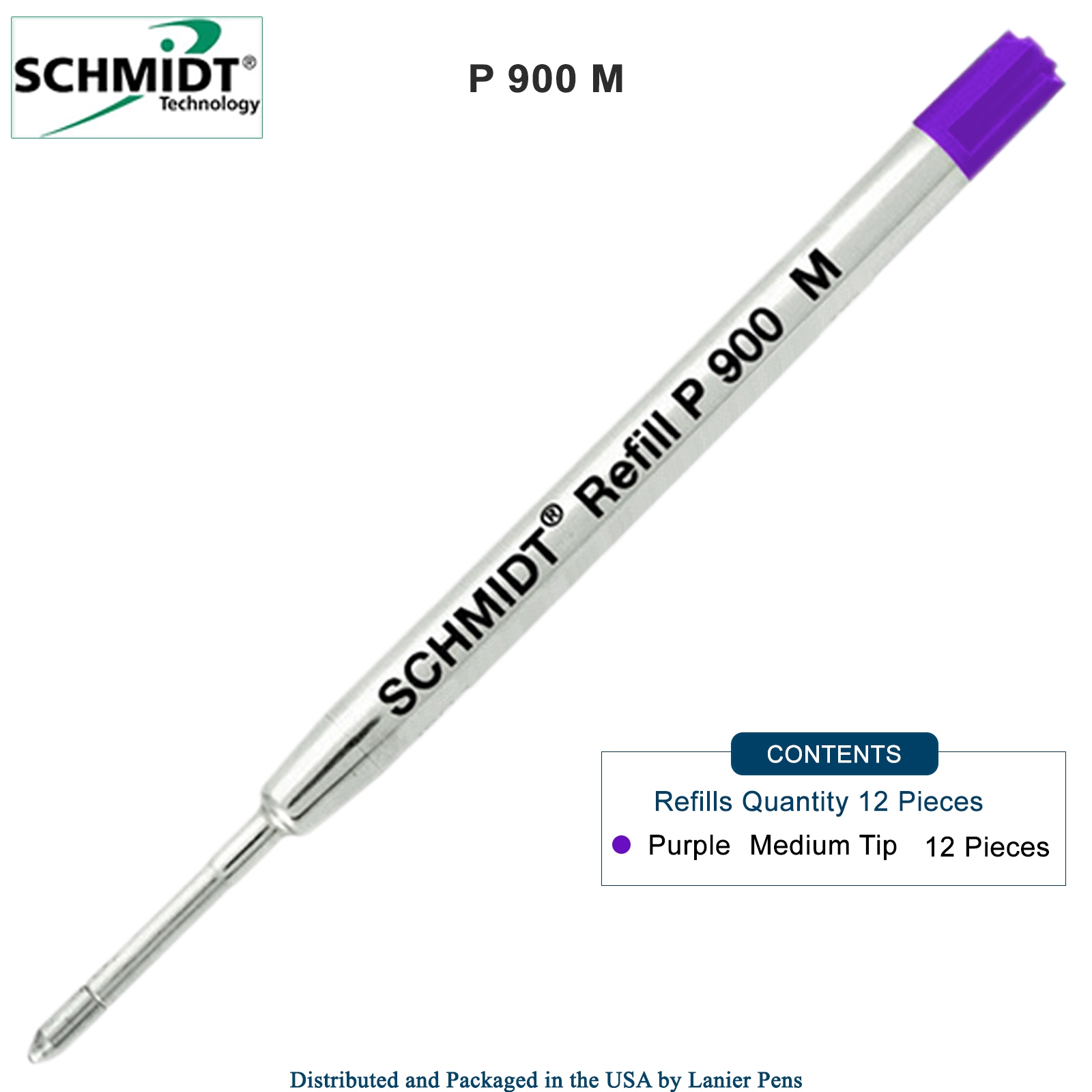 12 Pack - Schmidt P900 Purple Medium Nib Parker Style Ballpoint Refill