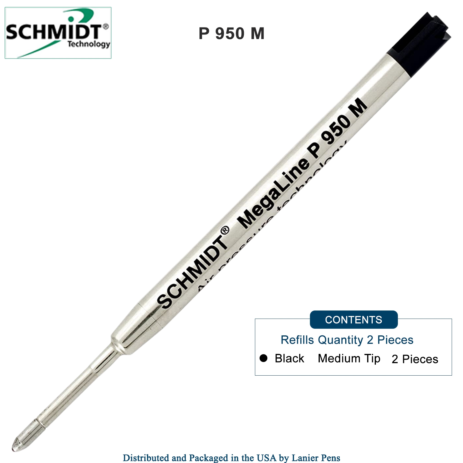2 Pack - Schmidt P950 MegaLine Pressurized Ballpoint Refill - Black