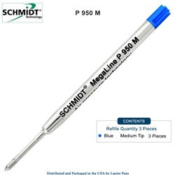 3 Pack - Schmidt P950 MegaLine Pressurized Ballpoint Refill - Blue