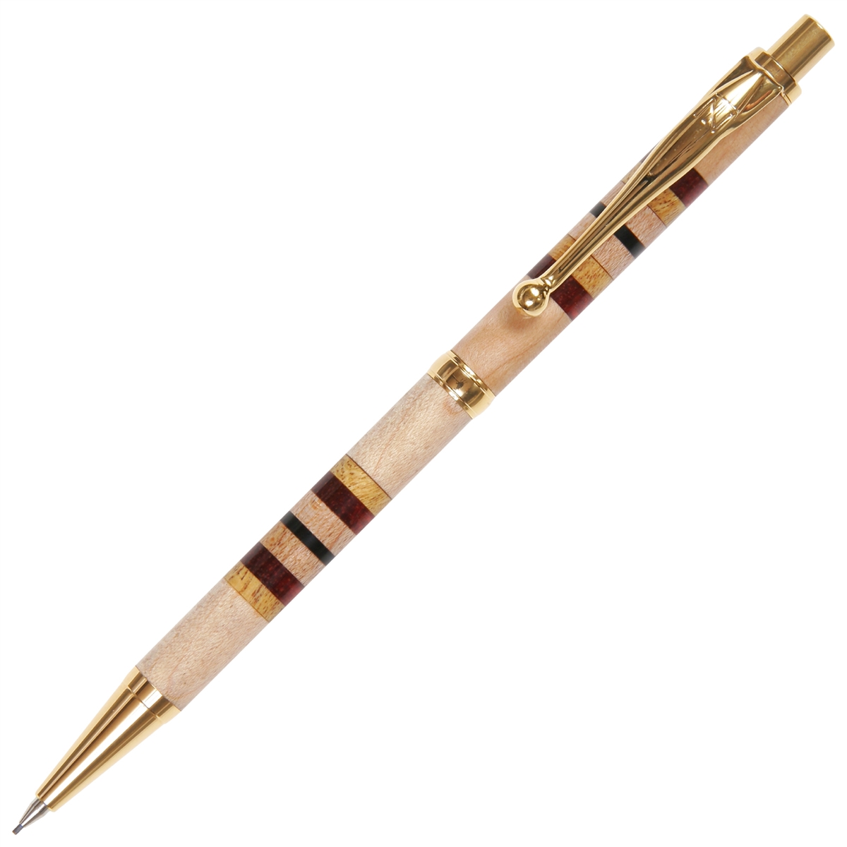Slimline Pencil - Maple with Yellowheart, Red Heart and Ebony Inlays
