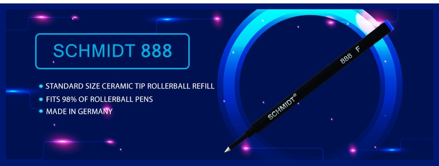 10 Schmidt 888 Rollerball FINE BLACK Refills Fit most Rollerball Pens FREE PEN 