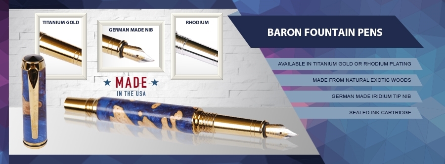 Pelagisch kolf Ciro Baron Fountain Pen - Rhodium Blackwood, Titanium Gold, Amboyna Burl, Lanier  Pens